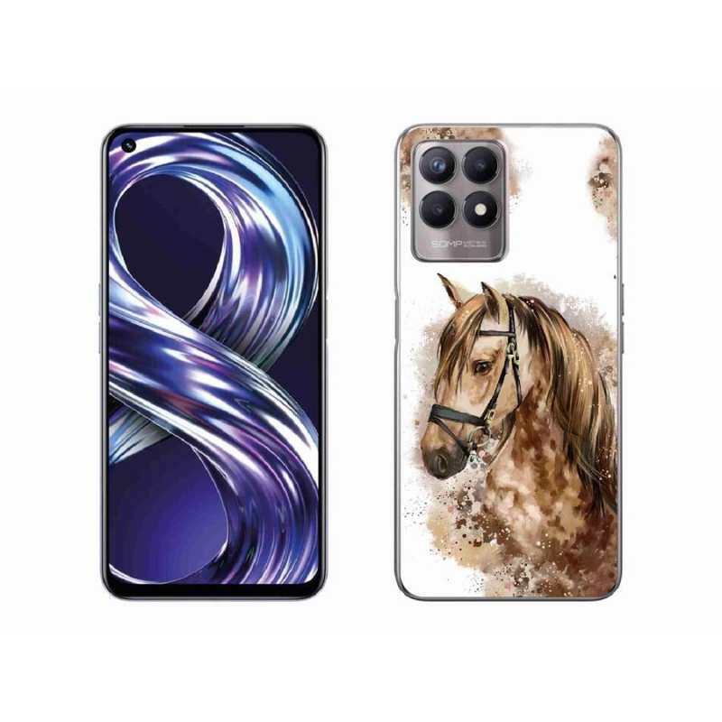 Gelový kryt mmCase na mobil Realme 8i - hnědý kreslený kůň