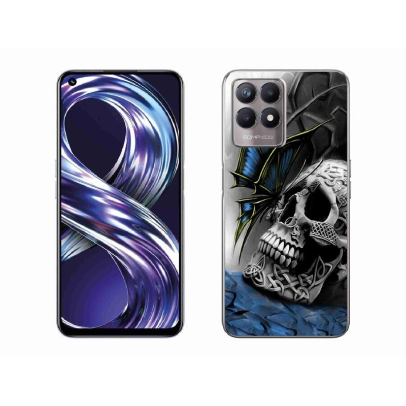 Gelový kryt mmCase na mobil Realme 8i - motýl a lebka