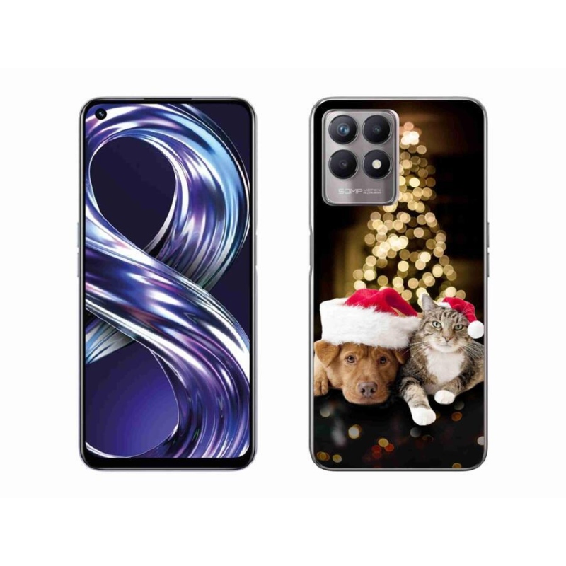 Gelový kryt mmCase na mobil Realme 8i - vánoční pes a kočka