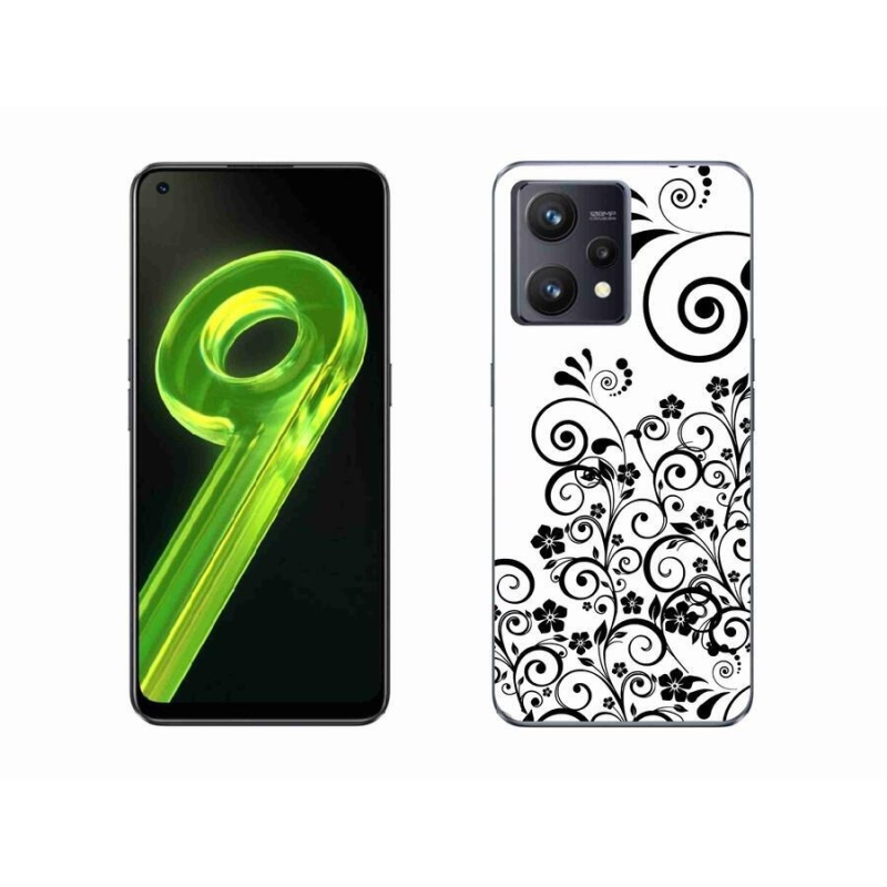 Gelový kryt mmCase na mobil Realme 9 4G - černobílé květinové vzory