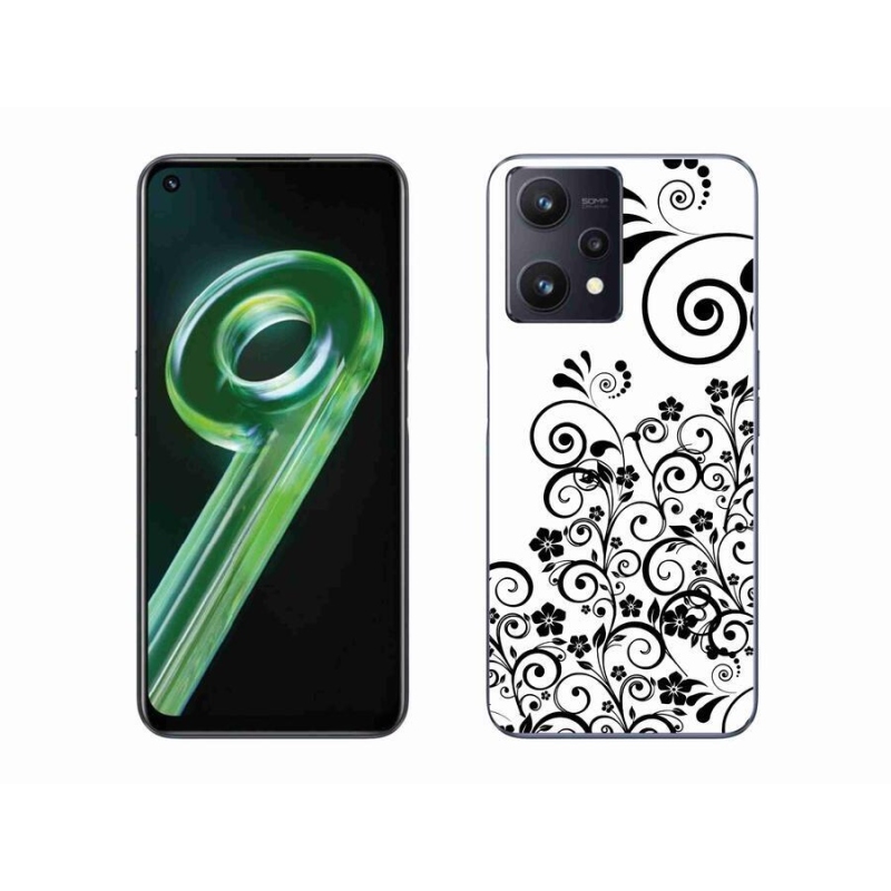Gelový kryt mmCase na mobil Realme 9 5G - černobílé květinové vzory