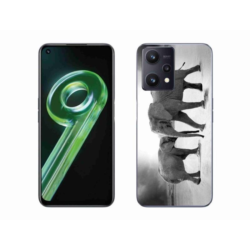Gelový kryt mmCase na mobil Realme 9 5G - černobílí sloni