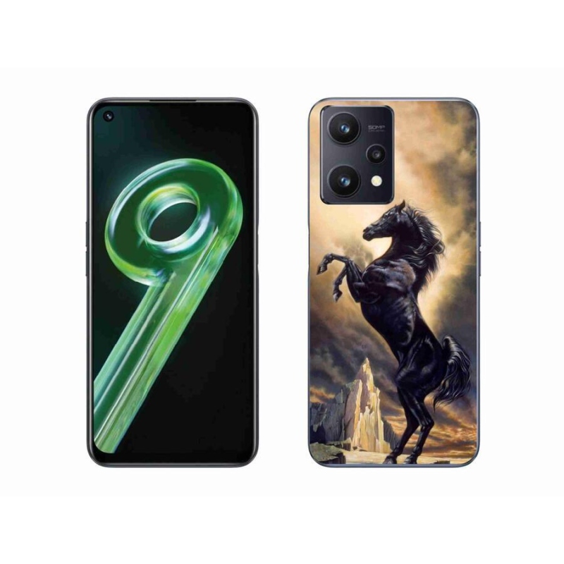 Gelový kryt mmCase na mobil Realme 9 5G - černý kreslený kůň
