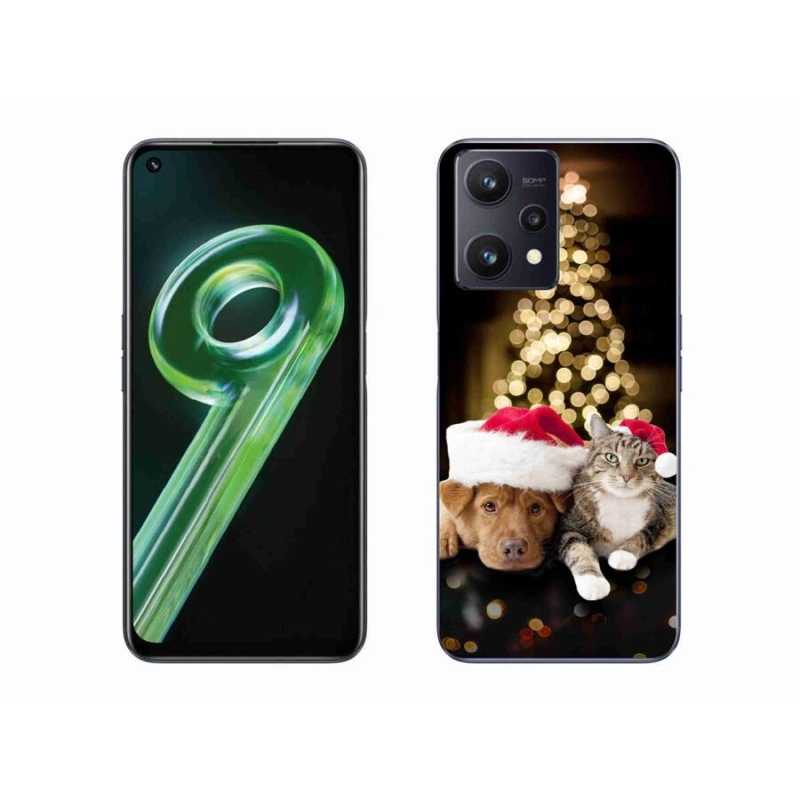Gelový kryt mmCase na mobil Realme 9 5G - vánoční pes a kočka