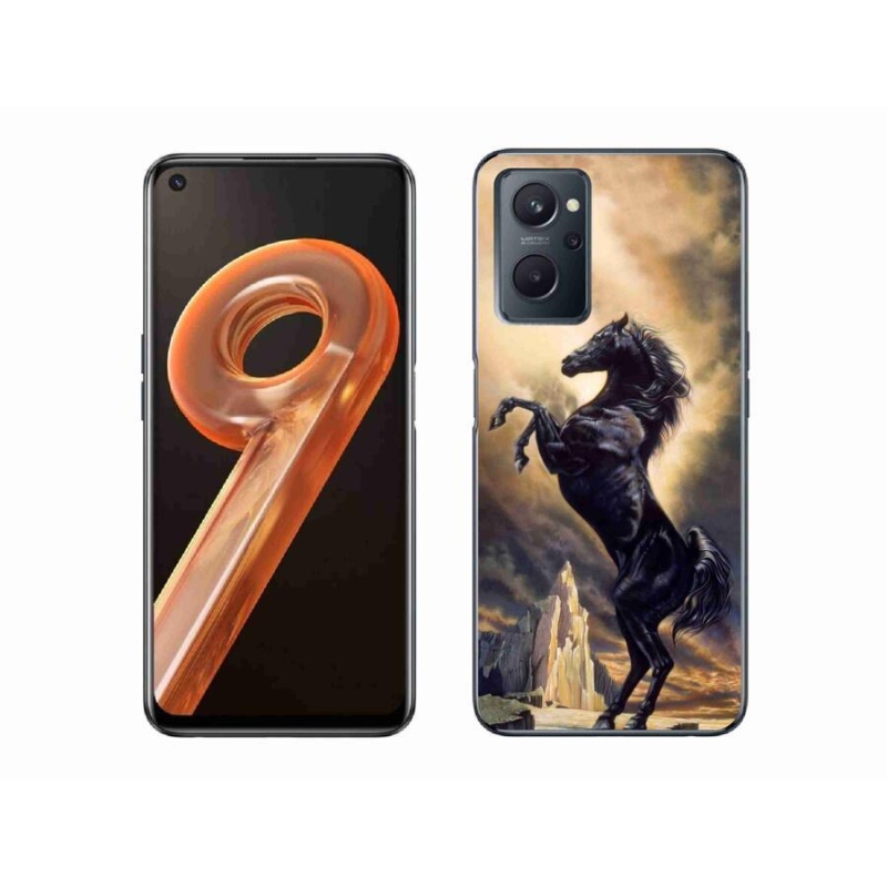 Gelový kryt mmCase na mobil Realme 9i - černý kreslený kůň