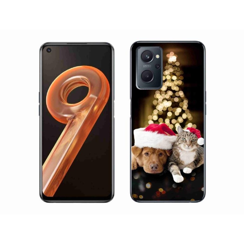 Gelový kryt mmCase na mobil Realme 9i - vánoční pes a kočka