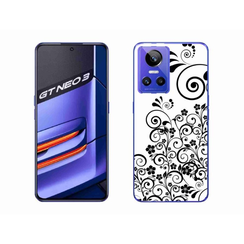 Gelový kryt mmCase na mobil Realme GT Neo 3 - černobílé květinové vzory