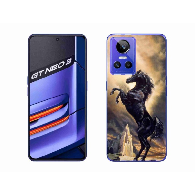 Gelový kryt mmCase na mobil Realme GT Neo 3 - černý kreslený kůň