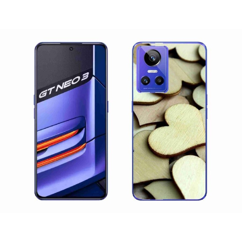 Gelový kryt mmCase na mobil Realme GT Neo 3 - dřevěná srdíčka