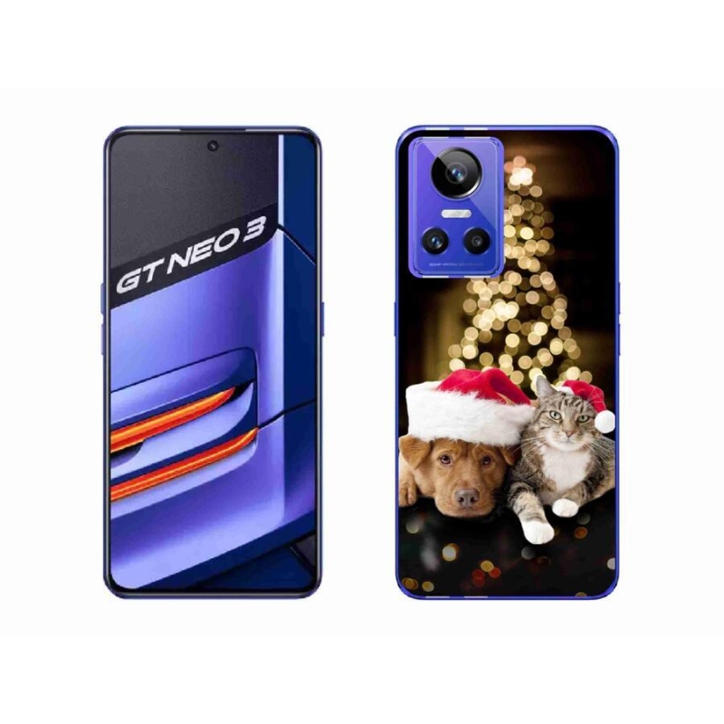 Gelový kryt mmCase na mobil Realme GT Neo 3 - vánoční pes a kočka