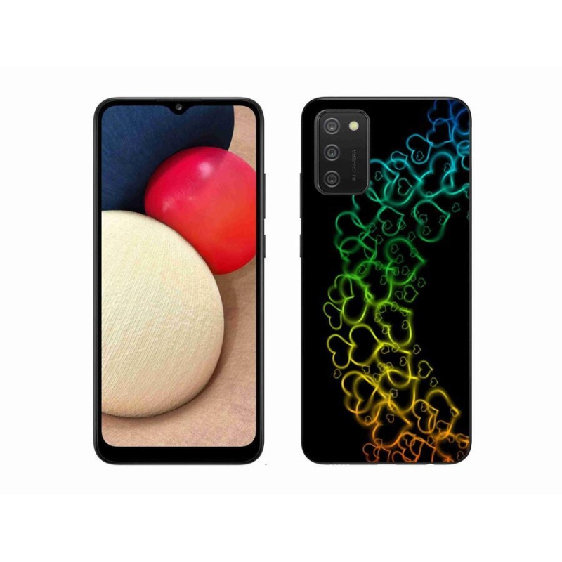 Gelový kryt mmCase na mobil Samsung Galaxy A02s (164.2x75.9x9.1mm) - barevná srdíčka