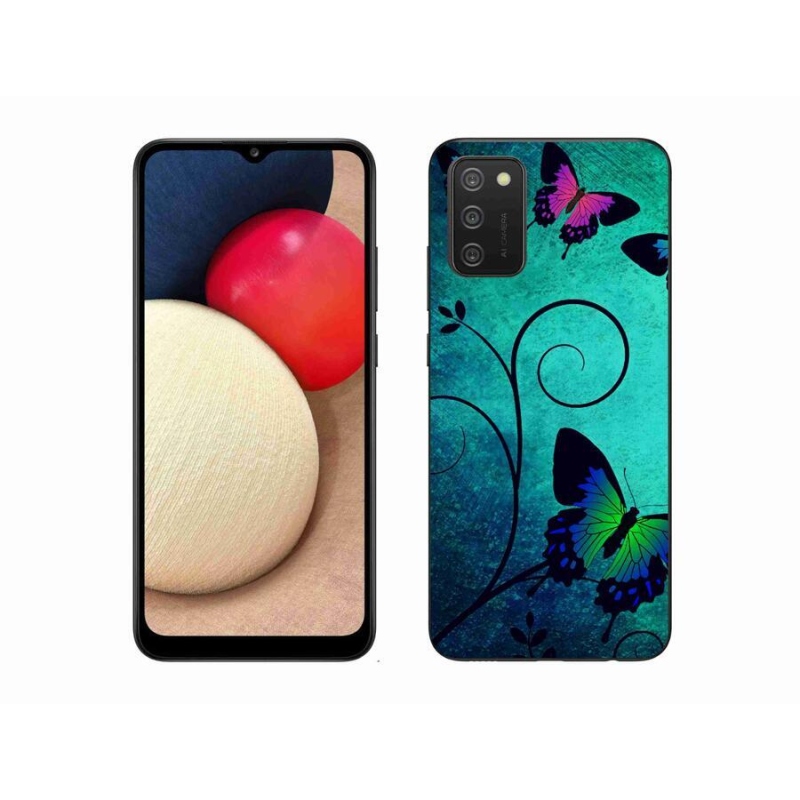Gelový kryt mmCase na mobil Samsung Galaxy A02s (164.2x75.9x9.1mm) - barevní motýli