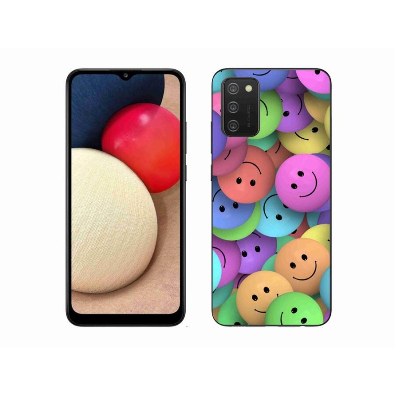 Gelový kryt mmCase na mobil Samsung Galaxy A02s (164.2x75.9x9.1mm) - barevní smajlíci