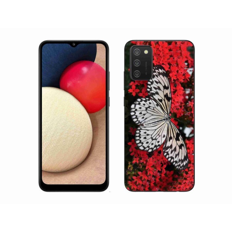 Gelový kryt mmCase na mobil Samsung Galaxy A02s (164.2x75.9x9.1mm) - černobílý motýl 1