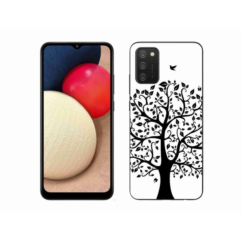Gelový kryt mmCase na mobil Samsung Galaxy A02s (164.2x75.9x9.1mm) - černobílý strom