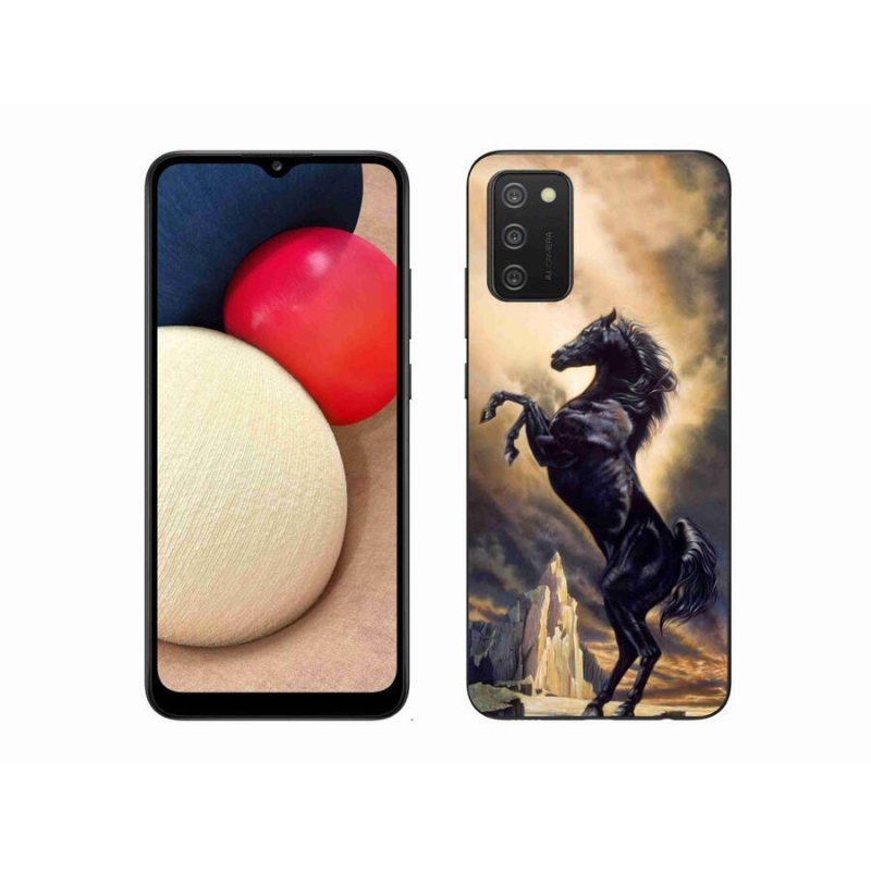Gelový kryt mmCase na mobil Samsung Galaxy A02s (164.2x75.9x9.1mm) - černý kreslený kůň