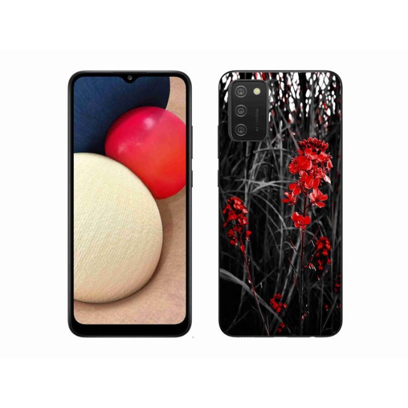 Gelový kryt mmCase na mobil Samsung Galaxy A02s (164.2x75.9x9.1mm) - červená rostlina