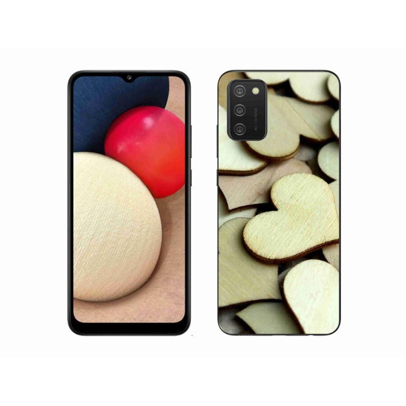 Gelový kryt mmCase na mobil Samsung Galaxy A02s (164.2x75.9x9.1mm) - dřevěná srdíčka