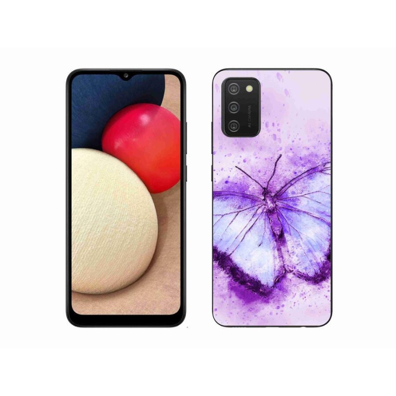 Gelový kryt mmCase na mobil Samsung Galaxy A02s (164.2x75.9x9.1mm) - fialový motýl