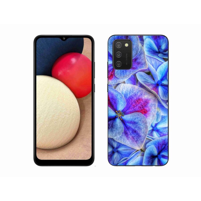 Gelový kryt mmCase na mobil Samsung Galaxy A02s (164.2x75.9x9.1mm) - modré květy 1