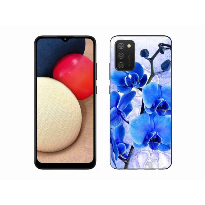 Gelový kryt mmCase na mobil Samsung Galaxy A02s (164.2x75.9x9.1mm) - modré květy