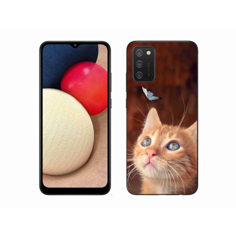 Gelový kryt mmCase na mobil Samsung Galaxy A02s (164.2x75.9x9.1mm) - motýl a kotě