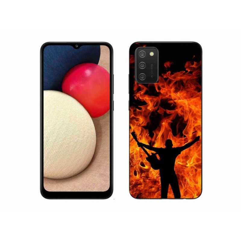 Gelový kryt mmCase na mobil Samsung Galaxy A02s (164.2x75.9x9.1mm) - muzikant a oheň