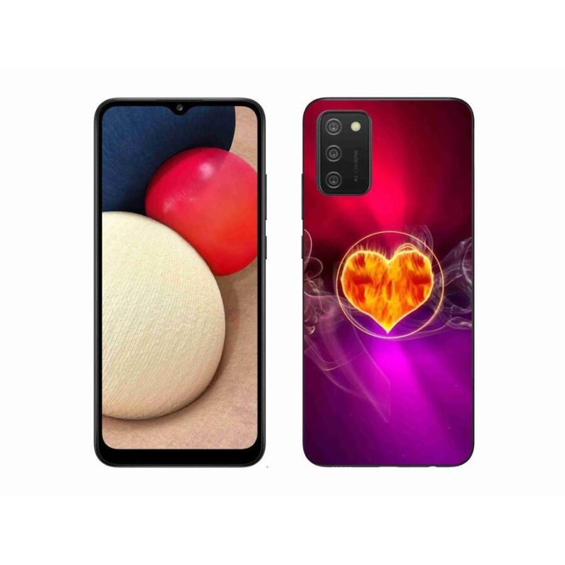 Gelový kryt mmCase na mobil Samsung Galaxy A02s (164.2x75.9x9.1mm) - ohnivé srdce
