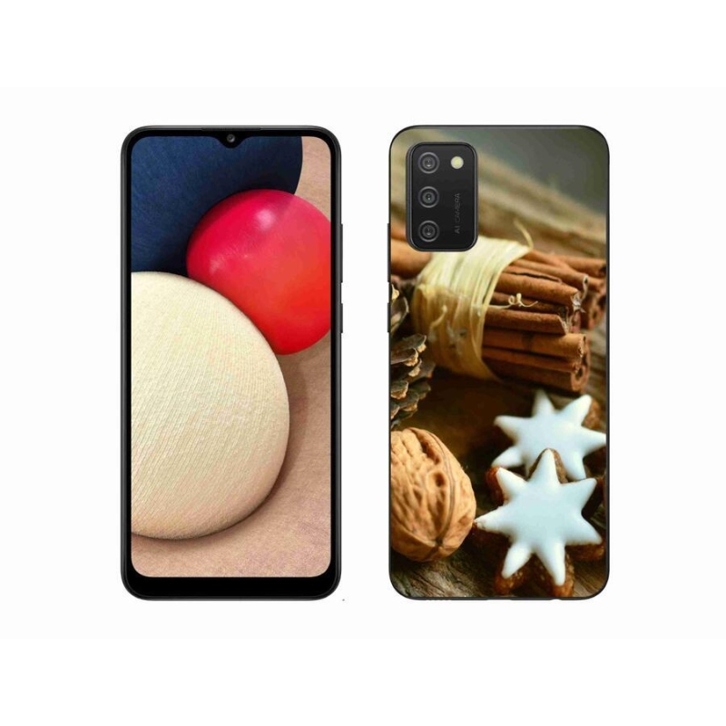 Gelový kryt mmCase na mobil Samsung Galaxy A02s (164.2x75.9x9.1mm) - skořice a perníčky