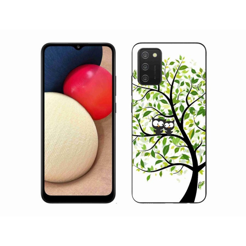 Gelový kryt mmCase na mobil Samsung Galaxy A02s (164.2x75.9x9.1mm) - sovičky na stromě