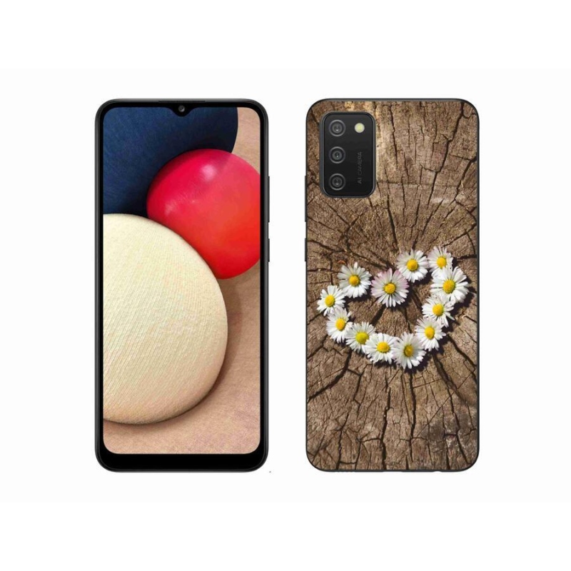Gelový kryt mmCase na mobil Samsung Galaxy A02s (164.2x75.9x9.1mm) - srdce z kopretin