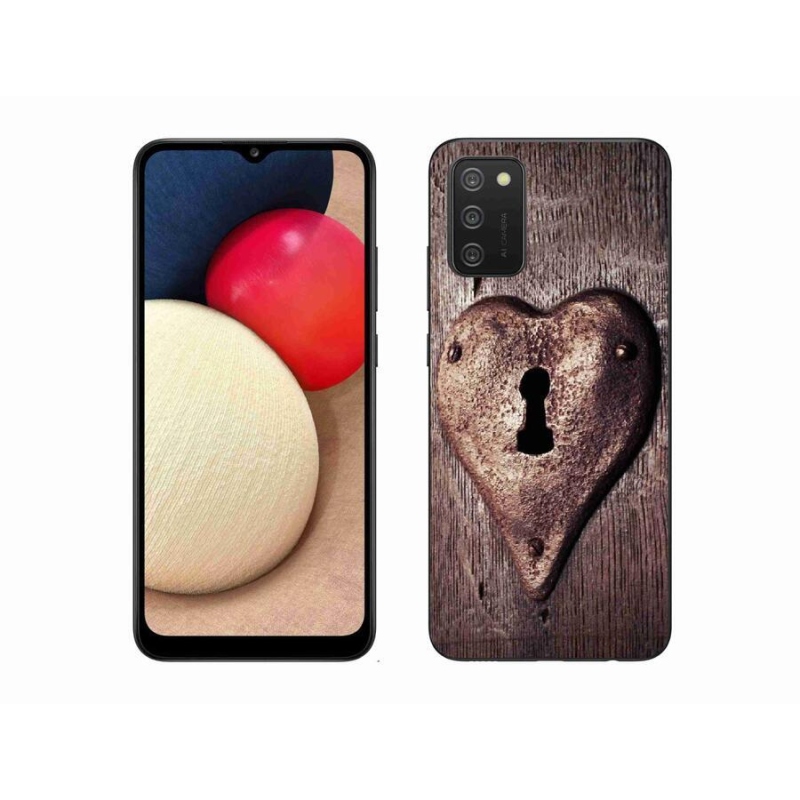 Gelový kryt mmCase na mobil Samsung Galaxy A02s (164.2x75.9x9.1mm) - zámek ve tvaru srdce