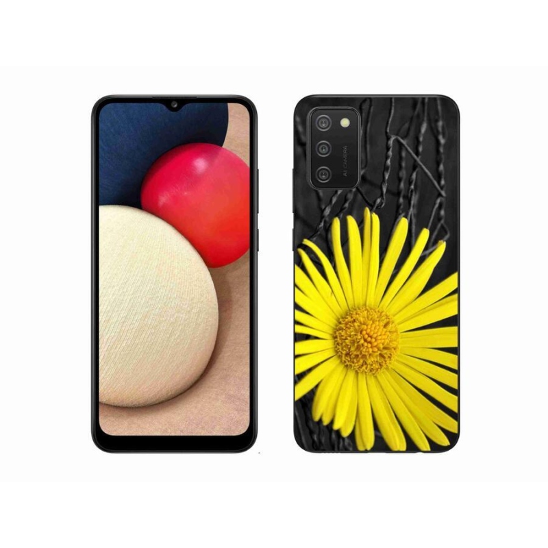 Gelový kryt mmCase na mobil Samsung Galaxy A02s (164.2x75.9x9.1mm) - žlutá květina