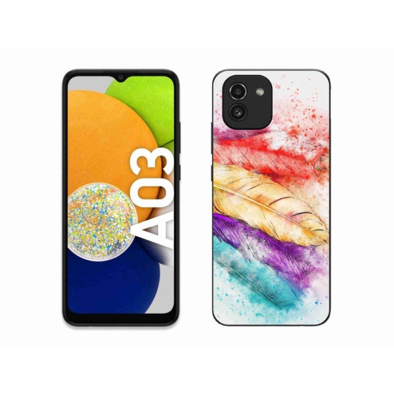 Gelový kryt mmCase na mobil Samsung Galaxy A03 - barevné peří