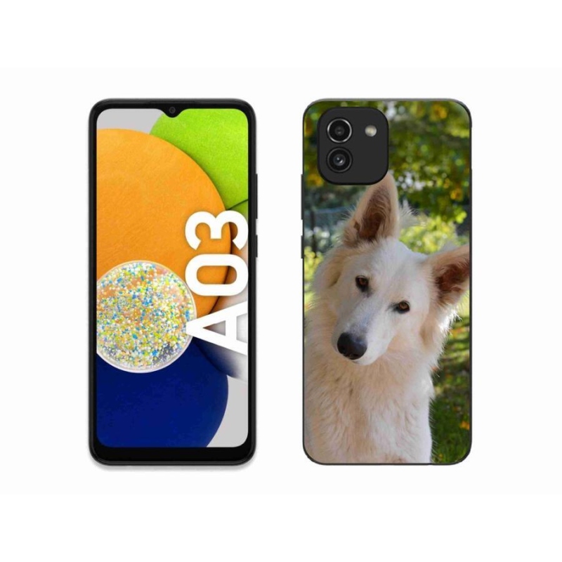 Gelový kryt mmCase na mobil Samsung Galaxy A03 - bílý švýcarský ovčák 1