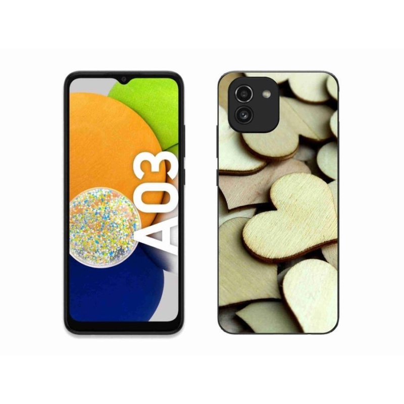 Gelový kryt mmCase na mobil Samsung Galaxy A03 - dřevěná srdíčka