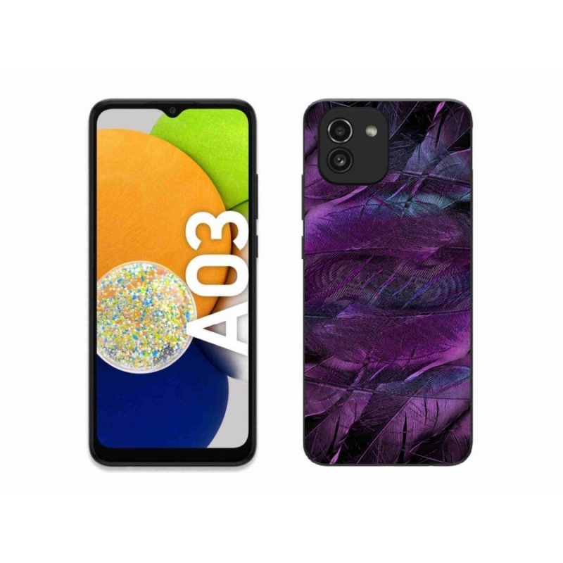 Gelový kryt mmCase na mobil Samsung Galaxy A03 - fialová pírka