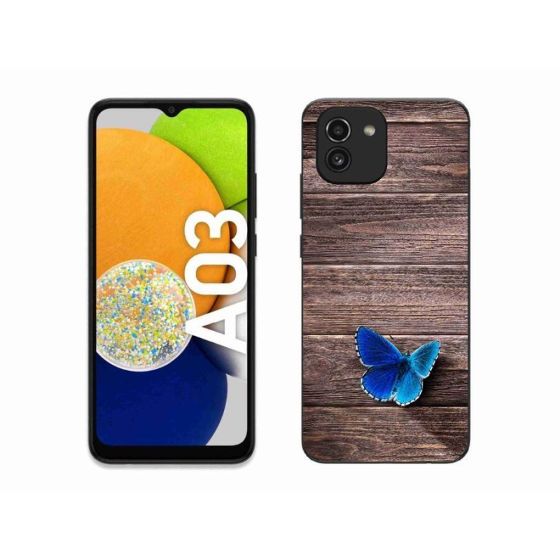 Gelový kryt mmCase na mobil Samsung Galaxy A03 - modrý motýl 1