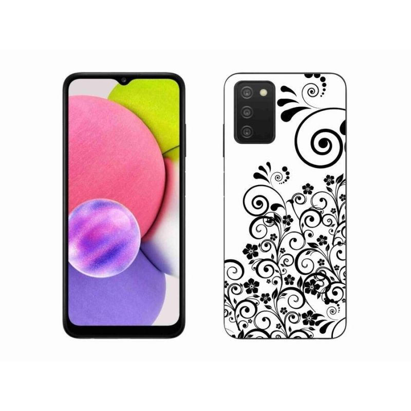 Gelový kryt mmCase na mobil Samsung Galaxy A03s (166.6 x 75.9 x 9.1) - černobílé květinové vzory