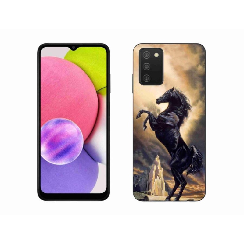 Gelový kryt mmCase na mobil Samsung Galaxy A03s (166.6 x 75.9 x 9.1) - černý kreslený kůň