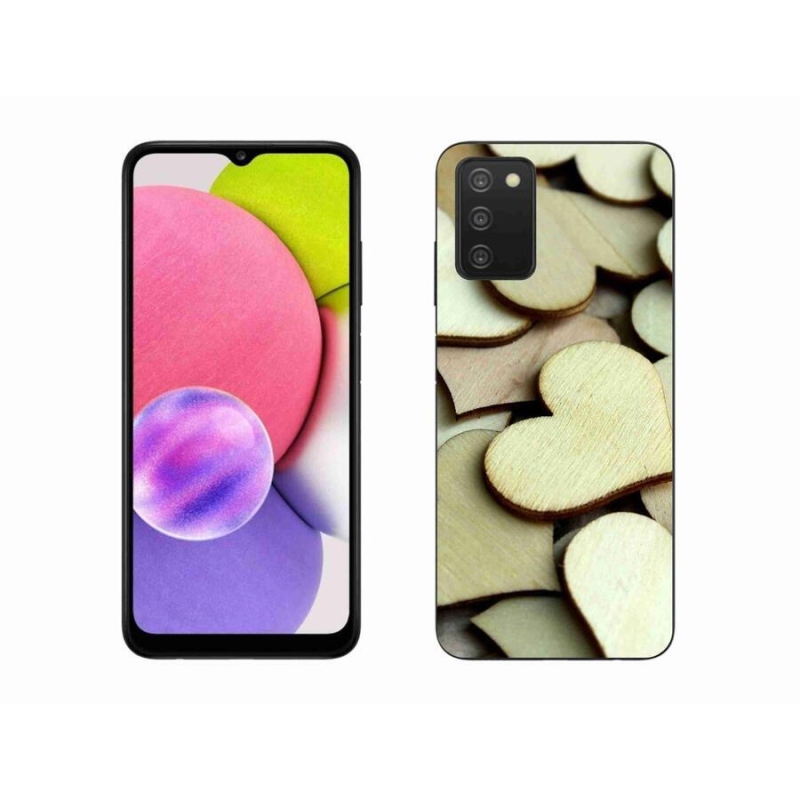 Gelový kryt mmCase na mobil Samsung Galaxy A03s (166.6 x 75.9 x 9.1) - dřevěná srdíčka