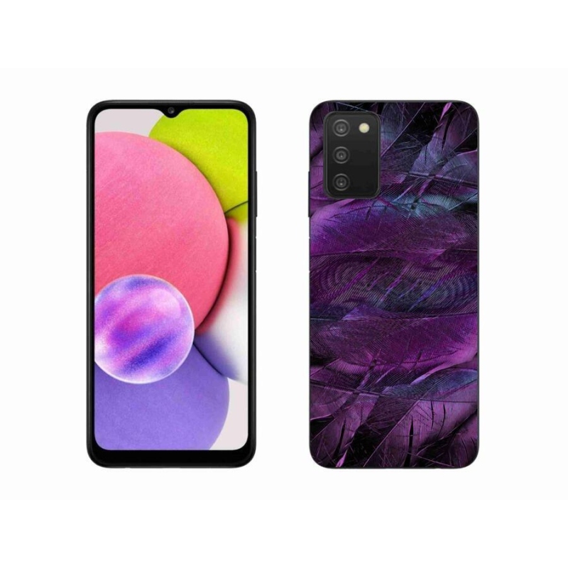 Gelový kryt mmCase na mobil Samsung Galaxy A03s (166.6 x 75.9 x 9.1) - fialová pírka