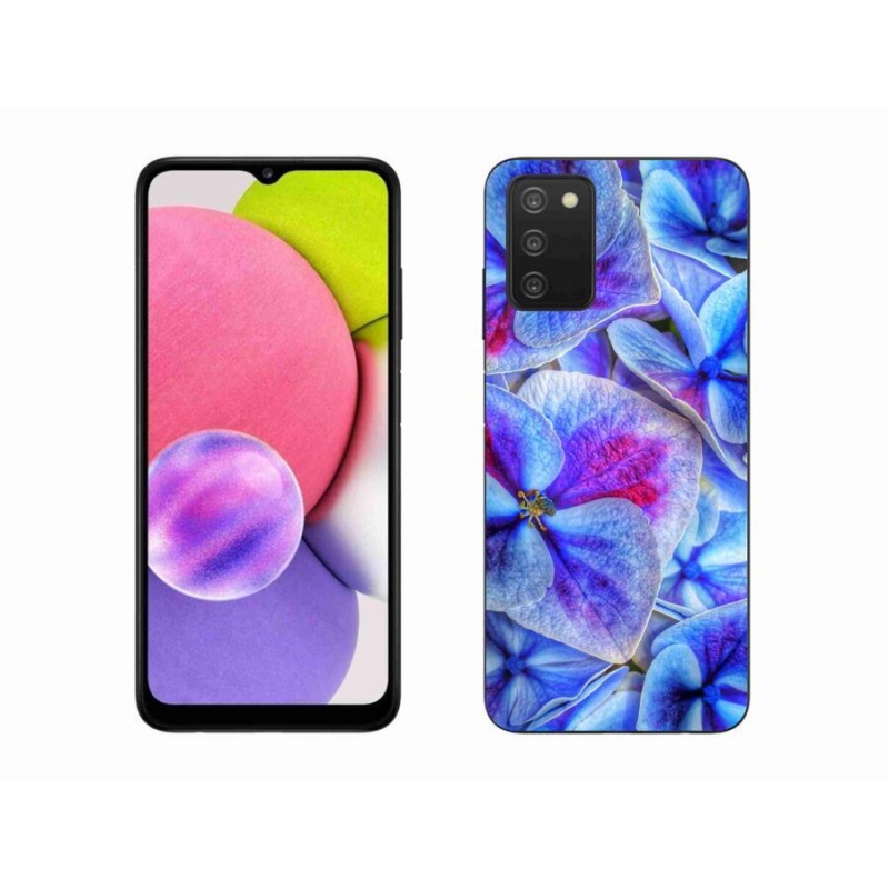 Gelový kryt mmCase na mobil Samsung Galaxy A03s (166.6 x 75.9 x 9.1) - modré květy 1