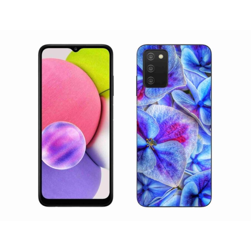 Gelový kryt mmCase na mobil Samsung Galaxy A03s (166.6 x 75.9 x 9.1) - modré květy 1