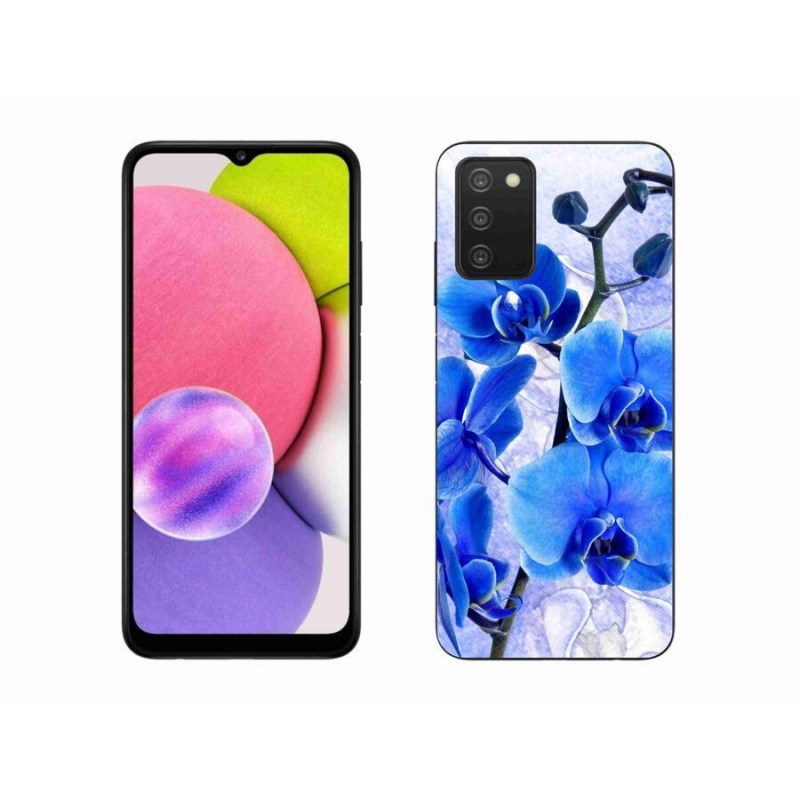 Gelový kryt mmCase na mobil Samsung Galaxy A03s (166.6 x 75.9 x 9.1) - modré květy