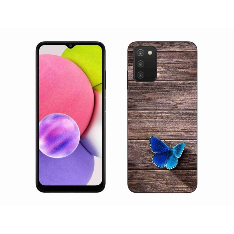 Gelový kryt mmCase na mobil Samsung Galaxy A03s (166.6 x 75.9 x 9.1) - modrý motýl 1