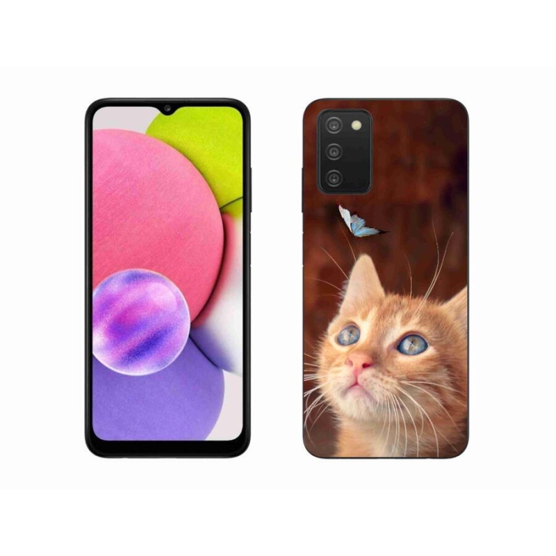 Gelový kryt mmCase na mobil Samsung Galaxy A03s (166.6 x 75.9 x 9.1) - motýl a kotě