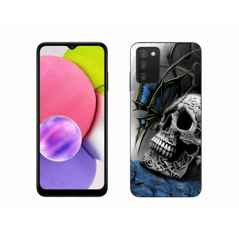 Gelový kryt mmCase na mobil Samsung Galaxy A03s (166.6 x 75.9 x 9.1) - motýl a lebka