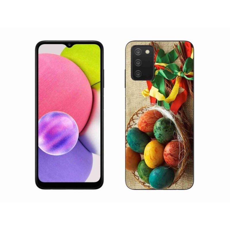 Gelový kryt mmCase na mobil Samsung Galaxy A03s (166.6 x 75.9 x 9.1) - pomlázky a vajíčka