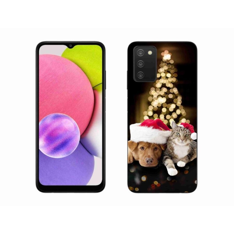 Gelový kryt mmCase na mobil Samsung Galaxy A03s (166.6 x 75.9 x 9.1) - vánoční pes a kočka